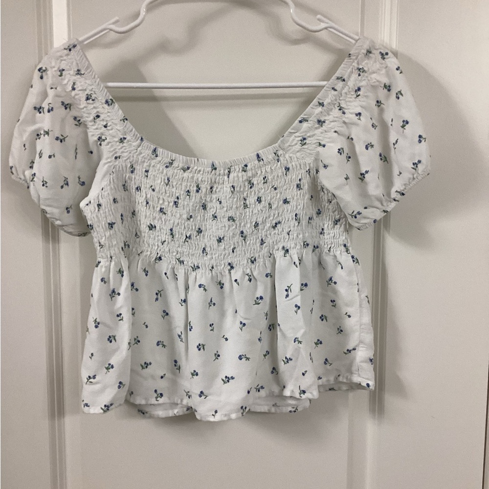 La Hearts White Puff Sleeve Smocked Blouse